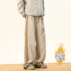 Pantalones Casuales de Raya Lateral Estilo Americano para Hombre Invierno Marca de Moda Pantalones Cálidos de Algodón Pantalones Acolchados para Nieve Pantalones Largos Rectos Holgados