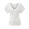 Playera Sexy de Cuello en V con Manga Murciélago de Manga Corta para Mujer, Top Básico Versátil de Color Sólido de Alta Gama con Corte Ajustado