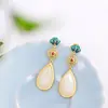 Pendientes de jade hetiano de plata s925 con carácter, estilo étnico, color azul quemado, para mujer, pendientes de gota de agua, pendientes Xiangyun, tendencia.