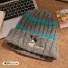 Chapéu Pequeno Outono e Inverno Cachecol Quente Chapéu Listrado Lã Tricotada Feminina Rosto Solto Cachorrinho Fofo Chapéu Slouchy Atacado