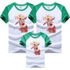 Bufanda navideña de verano transfronteriza coreana con ciervo, ropa familiar de algodón fino, ropa para niños, camiseta de manga corta con hombros al descubierto y colores a juego para cuatro