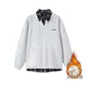 Moletom Novo de Lã Outono/Inverno 2025 Masculino Costura Colorida Contrastante Falso Duas Peças Moletom Tendência Moda Masculina High Street Versátil