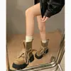 Botas de plataforma de tacón grueso estilo británico negro de moda para mujer, nueva colección otoño 2026, versátiles, que realzan la altura, retro y estilizan botines