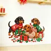 Adesivo de Parede Autoadesivo Dachshund de Natal Removível para Quarto Decalque Decorativo de Atmosfera Festiva