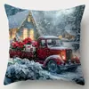 Funda de Almohada Navideña de Amazon Dibujos Animados Lindos Bordado de Imitación Lino Estampado Funda de Cojín para Sofá Decoración Festiva