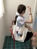Versão Coreana Ins Bolsa de Ombro Fofa Versátil Bolsa de Lona Grande Capacidade Estudante Aula Trabalho Roupa Casual Bolsa Tote para Mulheres