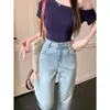 Jeans Stretch Feminino Primavera e Outono 2024 Novo para Gordinhas Pequenas Cintura Alta Slimming Calças Reta Cropped Tubinho