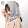 Sombrero y Bufanda Integrados de Color Puro Suave y Ceroso para Mujer Otoño e Invierno Tejido Grueso Estilo Coreano Protección para las Orejas Cubre Cuello Cálida Bufanda con Capucha