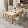 Mesa de comedor de piedra sinterizada italiana con juego de mesa y sillas de comedor de imitación de madera maciza, mesa de comedor rectangular moderna minimalista para apartamento pequeño en casa