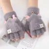 Guantes de Peluche de Capibara Lindos para Mujer, Cubierta Plegable de Medio Dedo para Invierno, Compatibles con Pantalla Táctil, Cálidos y Gruesos, para Estudiantes y Ciclismo, a Prueba de Frío