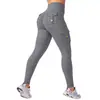 Pantalones de yoga fitness personalizados de tiro alto con bolsillo y efecto push-up en los glúteos para mujer, sin costuras, elásticos, para correr, ajustados, atléticos y de fitness