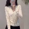 2026 Nueva Camiseta Interior de Manga Larga con Escote en V y Encaje Top Elegante de Alta Gama Moda Adelgazante Camiseta