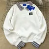 Moletom Falso de Duas Peças Moda Preguiçosa Retrô Unissex Outono e Inverno Gola Polo Solto Emagrecedor Versátil