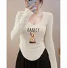 Camiseta de Base Irregular no Ombro Direito para Mulheres, Nova Tendência Outono e Inverno 2024, Veludo Alemão, Slim Fit, Aconchegante, Manga Longa
