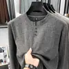 Suéter de tricô de lã com gola Henry estilo luxo leve para outono e inverno, para homens jovens e de meia-idade, pulôver de manga longa, top casual versátil para homens