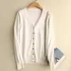 Jaqueta cardigan de cor sólida para mulheres, peça externa de tricô, decote V curto, suéter casual para primavera e outono, top solto preto de manga comprida, moderno