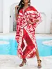 Bata de Playa Estampada Estilo Europeo y Americano Transfronteriza, Vestido Talla Grande Tejido a Mano con Cuello en V, Vestido Largo de Vacaciones en 31 Colores
