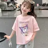Camiseta de Manga Curta para Meninas Verão Fashionável Nova Estilosa Top Tendência Menina Criança Mais Velha Algodão Puro Fina Solta Meia-Manga