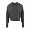 Suéter Cardigan com Capuz e Zíper de Design Sensorial Novo para Outono Casaco Feminino Casual Francês Curto Tricô Espesso
