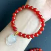 Pulseira Raposa de Ágata Vermelha Natural Jingyao Presente Lichia Congelada Sul Vermelho Fofo Fofo Raposa Pulseira de Calcedônia Branca