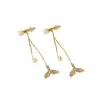 Pendientes de Borla de Perlas de Cola de Pez de Temperamento Dulce de Lujo Ligero de Nicho para Mujer Moda Versátil Temperamento Pendientes de Gama Alta Pendientes