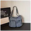 Bolsa Transversal Casual Elegante Retrô Simples de Grande Capacidade Jeans Primavera 2026 Ombro Único Multi-Bolsos para o Dia a Dia