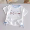 Estilo Nuevo de Verano Camiseta Linda con Estampado de Dibujos Animados de Manga Corta con Cordón Elegante para Bebés Versátil Bloqueo de Color Superior Moderno