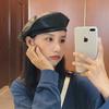 Chapéu Feminino Estilo Coreano Trendy PU Couro Boina Octogonal Outono e Inverno Retrô Estilo Britânico Estilo Hong Kong Chapéu de Couro All-match Abóbora Chapéu de Pintor