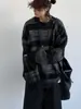 Suéter Retro Japonés de Bloques de Color y Rayas para Otoño e Invierno para Hombres y Mujeres, Tejido de Estilo Perezoso, Jersey Holgado Chaqueta de Pareja