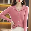 Moda Femenina Nueva Primavera 2026 Simple Cuello en V Versátil Color Sólido Solapa Única Todo Lana Tejido Chaqueta Cardigan