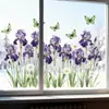 Hs-Jd1897C Flor de Lirio Morado Acuarela Mariposa Margarita Pegatina Estática de Vidrio para Dormitorio Calcomanía Floral de Primavera para Ventana