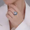 Anillo Transfronterizo de Aguamarina con Diamantes para Mujer, Anillo de Conjunto Josephine Apilable de Moda, Estilo Corona, Elegante y con Estilo