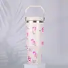 Taza de Acero Inoxidable Portátil de 30 oz para Coche Creativa Floral con Popote para una Sola Bebida Termo Taza Exterior de Gran Capacidad Taza para Hielo