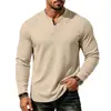 Europa Cruzada Hombres Nuevo Casual Holgado Versátil Cómodo Color Sólido Manga Larga Cuello en V Camiseta Base En Stock Al Por Mayor