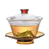 Taza de Té con Tapa de Vidrio Juego de Té Kung Fu Tetera Transparente Engrosada Cuenco Grande para Servir Té Hecho a Mano para Uso Doméstico