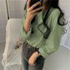 Roupa Colorida de Irmãs para Comércio Exterior Camiseta Colorida Doce Camisa Básica Solta Estilo Coreano Feminina Top Colorido Puro de Manga Longa de Comprimento Médio Feminino