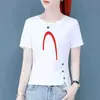Nueva Camiseta de Algodón de Manga Corta para Mujer 2024, Top Blanco de Media Manga para Verano, Ajuste Holgado, Cuello Redondo, Camiseta Básica de Color Sólido