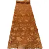 Vestido de Gasa Naranja con Bordado Floral, Pedrería y Encaje Calado de Malla, Vestido de Gala, Vestido de Novia, Tela de Moda