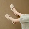 Sandálias Romanas Femininas 2025 Nova Moda Exquisite Respirável Vazadas Peep-toe Salto Bloco Costuradas com Vestido