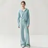 Traje de cachemira de punto gofre estilo old money para mujer, cárdigan holgado con capucha, pantalones de pierna ancha, abrigo grueso de punto para otoño e invierno, estilo casual