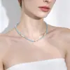 Collar de perlas AK de agua dulce naturales y ojo de gato azul para mujer, lujo ligero, cadena única para la clavícula, de alta gama, moderno y versátil