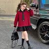 Vestido para Meninas Primavera e Outono Nova Moda Color-Blocking Gola Reversível para Crianças Maiores, Estilo Preppy Vestido Infantil Cross-Border Dropshipping