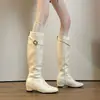 Botas de caballero con hebilla estilo coreano para mujer, nuevas botas largas de verano 2026 con punta cuadrada y tacón bajo, botas versátiles estilo Maillard