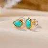 Brincos de Tarraxa Yilu Turquesa Prateada Prata Esterlina S925 Banhado a Ouro Ovo Oval Geométrico Casual Estilo Meio do Século Prata Atacado