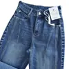 Emagrecimento visual~~Estica em quatro direções, naturalmente retrô, desgastado, design com fenda na linha do meio, jeans de perna reta estreita para mulheres, outono