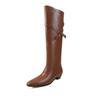 Botas Estrechas Versátiles Retro Hebilla de Cinturón Botines de Mezclilla para Mujer Nicho Negro Punta Redonda Tacón Grueso Goma Botas de Moda para Cuatro Estaciones