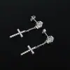Pendientes de Cruz de Plata de Ley S925 Europeos y Americanos Transfronterizos Incrustados con Moissanita y Borlas, Pendientes de Estilo de Moda, Hechos a Medida