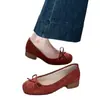 Mocasines Planos de Ante con Tacón Grueso y Lazo Suave para Mujer 2026 Otoño Nuevos Zapatos de Ballet de Suela Suave Cómodos Versátiles para Mujer
