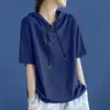 Moletom Curto com Capuz Solto Manga Curta Verão Outono Inicial Manga Média Três Quartos Moletom Feminino Esportivo Capuz Top Cor Sólida Tendência Largo