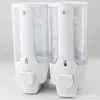 Dispensador de sabão plástico manual de parede, dispensador de sabão de cabeça dupla para uso doméstico e em hotel, caixa de sabão de apertar para dispensar